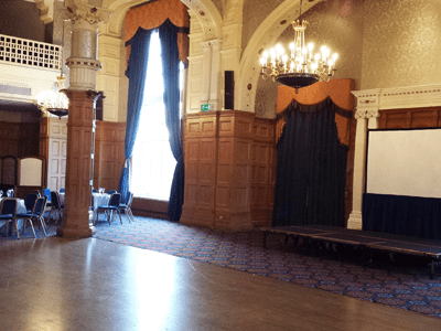 The venue has an elegant victorian themed ball room